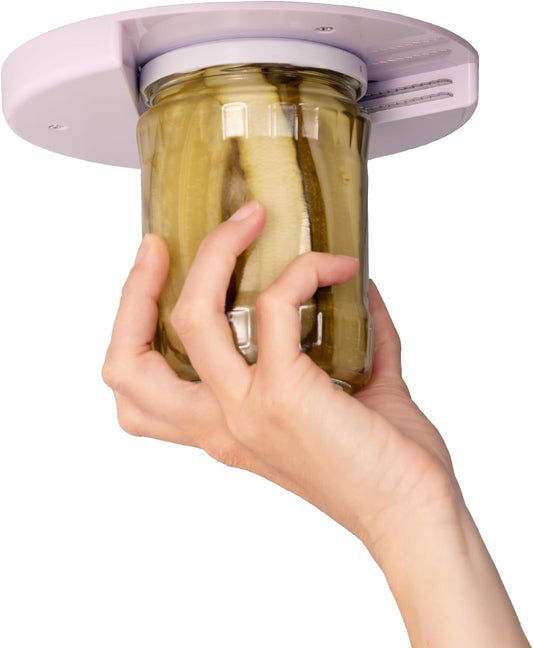 Popdatjar Under Cabinet Jar Opener, Stainless Steel | V-grip design, strong teeth, doubles for bottles & vacuum-sealed lids, adhesive or screw mount, white