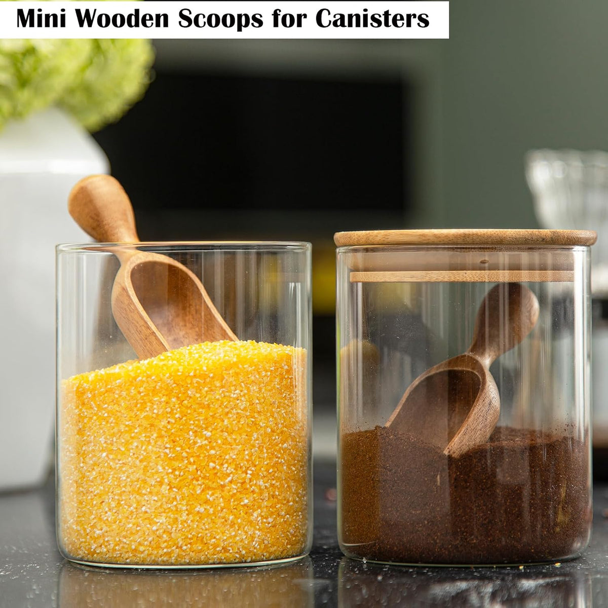 Wooden Scoops for Canisters Wooden Scoop for Jars Acacia Small Measuring Spoons for Ground Coffee Scoops Shovel Mini Kitchen Scooper for Tea Powder Bath Salt Laundry Detergent Shove- Multipurpose