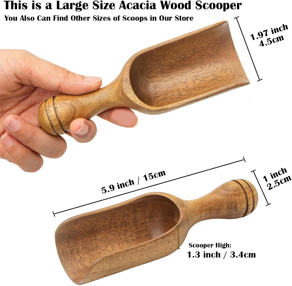 Wooden Scoops for Canisters Wooden Scoop for Jars Acacia Small Measuring Spoons for Ground Coffee Scoops Shovel Mini Kitchen Scooper for Tea Powder Bath Salt Laundry Detergent Shove- Multipurpose
