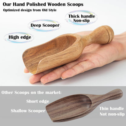 Wooden Scoops for Canisters Wooden Scoop for Jars Acacia Small Measuring Spoons for Ground Coffee Scoops Shovel Mini Kitchen Scooper for Tea Powder Bath Salt Laundry Detergent Shove- Multipurpose