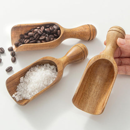 Wooden Scoops for Canisters Wooden Scoop for Jars Acacia Small Measuring Spoons for Ground Coffee Scoops Shovel Mini Kitchen Scooper for Tea Powder Bath Salt Laundry Detergent Shove- Multipurpose