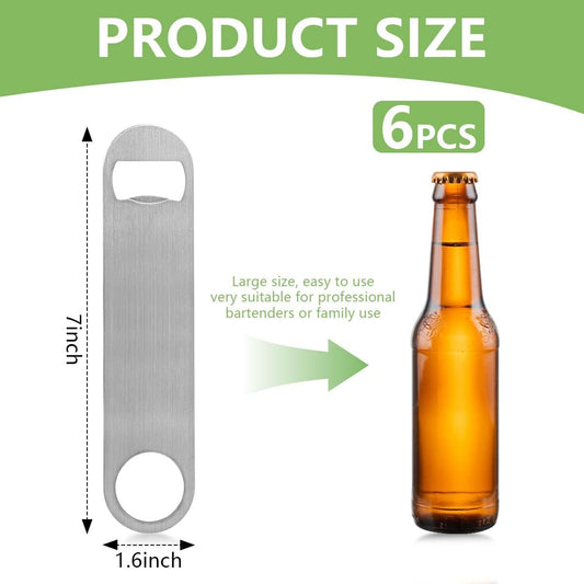 Heavy Duty Stainless Steel Flat Bottle Opener, 6 Pack Beer Bottle Opener for Kitchen, Bar or Restaurant
