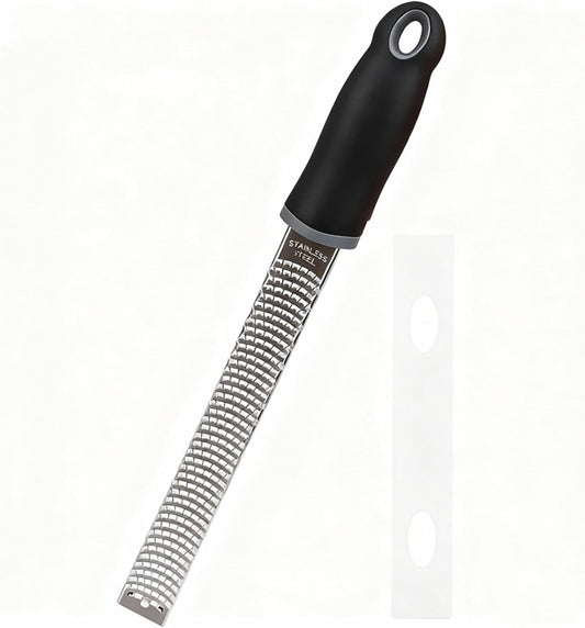 Stainless Steel Lemon Zester Cheese Grater, Protective Cover Ergonomic Black Handle