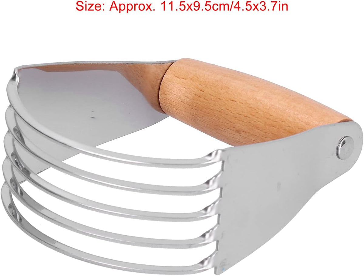 5 Blades Pastry Blender, Stainless Steel Dough Blender with Wooden Grip, Sharp Dishwasher Safe Baking Pastry Cutter Tool for Pastries, Pizza, Butter, Cake, Eggs, Potatoes, 4.5 x 3.7in
