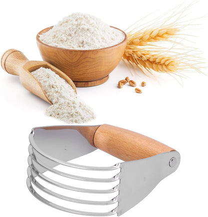 5 Blades Pastry Blender, Stainless Steel Dough Blender with Wooden Grip, Sharp Dishwasher Safe Baking Pastry Cutter Tool for Pastries, Pizza, Butter, Cake, Eggs, Potatoes, 4.5 x 3.7in