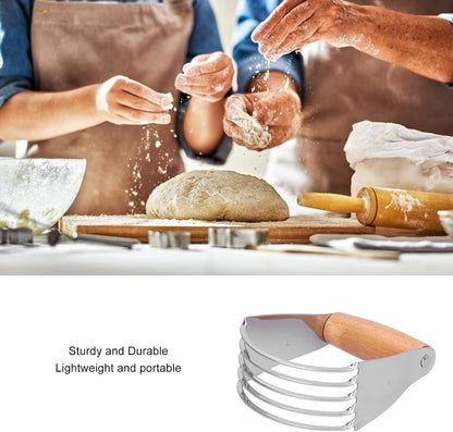 5 Blades Pastry Blender, Stainless Steel Dough Blender with Wooden Grip, Sharp Dishwasher Safe Baking Pastry Cutter Tool for Pastries, Pizza, Butter, Cake, Eggs, Potatoes, 4.5 x 3.7in