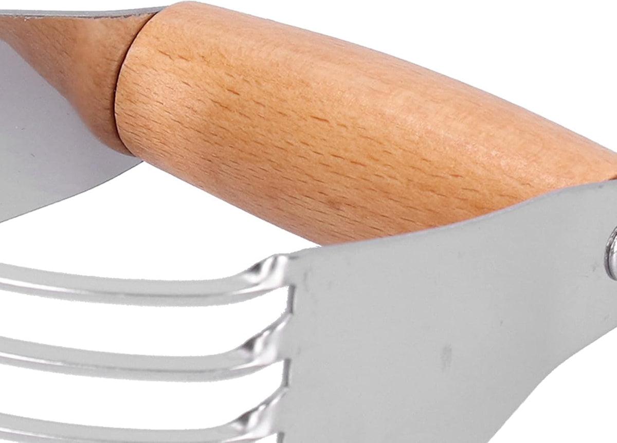 5 Blades Pastry Blender, Stainless Steel Dough Blender with Wooden Grip, Sharp Dishwasher Safe Baking Pastry Cutter Tool for Pastries, Pizza, Butter, Cake, Eggs, Potatoes, 4.5 x 3.7in