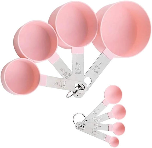 Plastic Measuring Cups Set - 8-Piece Nesting Kitchen Tools | Baking Supplies with Handles for Precise Liquid & Dry Ingredients