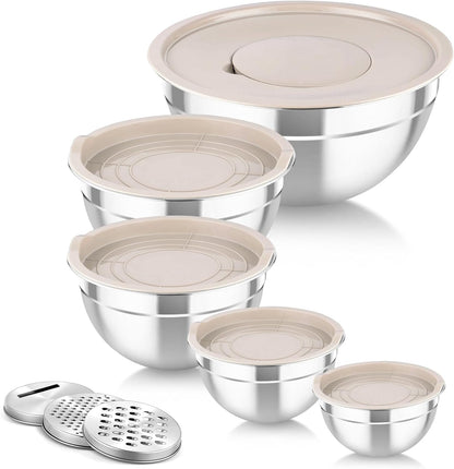 Mixing Bowls with Lids, 5PCS Stainless Steel Metal Salad Bowl