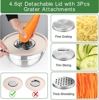 Mixing Bowls with Lids, 5PCS Stainless Steel Metal Salad Bowl