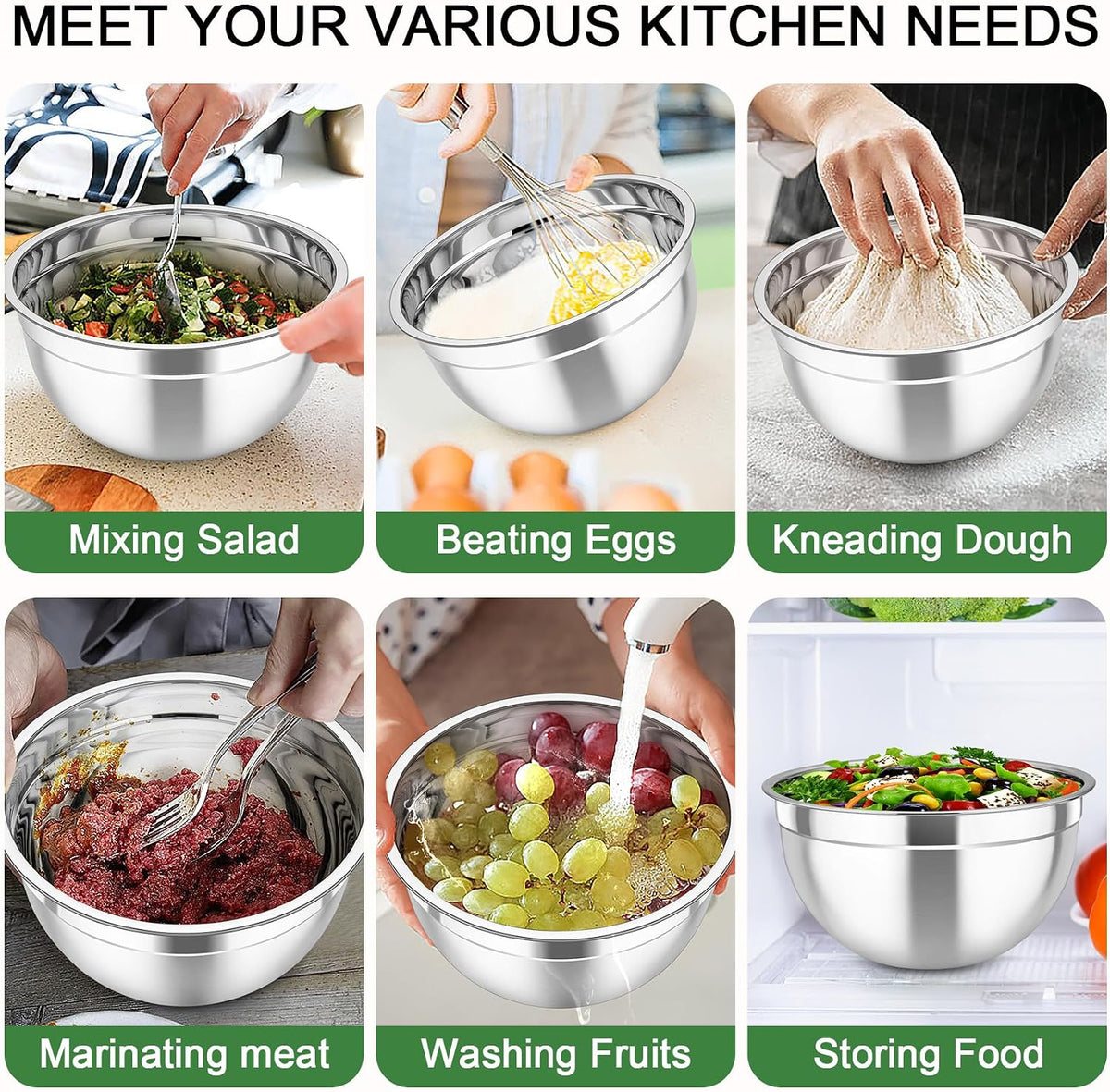 Mixing Bowls with Lids, 5PCS Stainless Steel Metal Salad Bowl