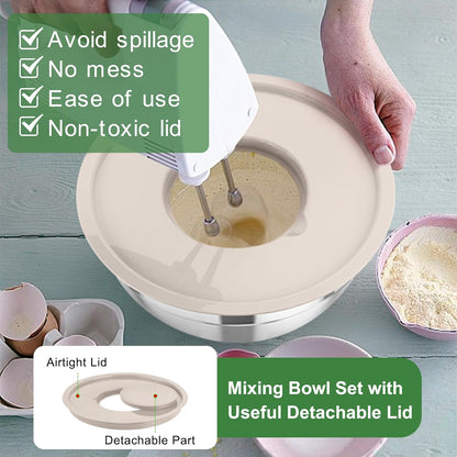Mixing Bowls with Lids, 5PCS Stainless Steel Metal Salad Bowl