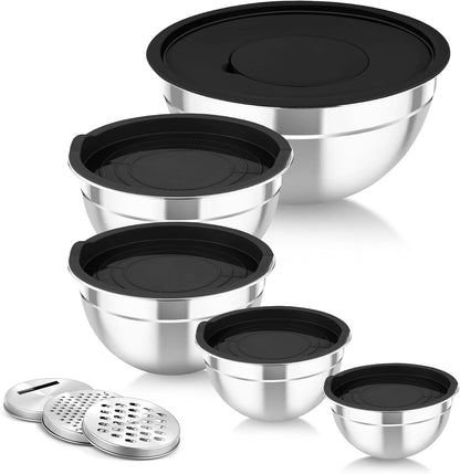 Mixing Bowls with Lids, 5PCS Stainless Steel Metal Salad Bowl