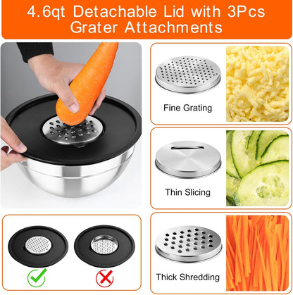 Mixing Bowls with Lids, 5PCS Stainless Steel Metal Salad Bowl