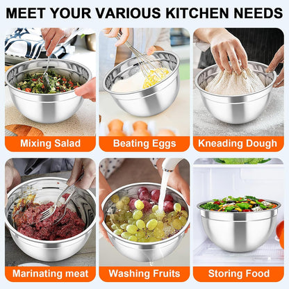 Mixing Bowls with Lids, 5PCS Stainless Steel Metal Salad Bowl
