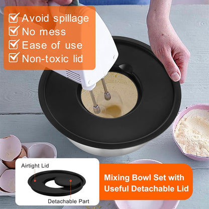 Mixing Bowls with Lids, 5PCS Stainless Steel Metal Salad Bowl