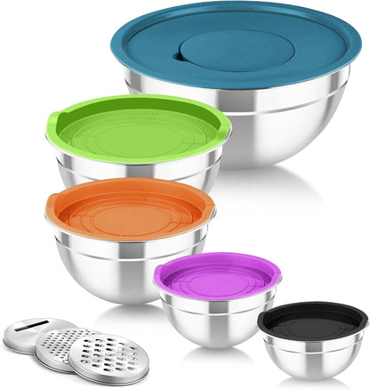 Mixing Bowls with Lids, 5PCS Stainless Steel Metal Salad Bowl