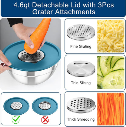 Mixing Bowls with Lids, 5PCS Stainless Steel Metal Salad Bowl