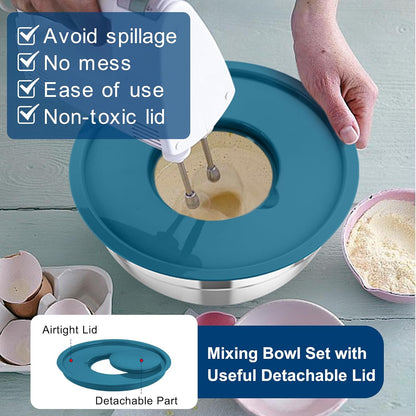 Mixing Bowls with Lids, 5PCS Stainless Steel Metal Salad Bowl