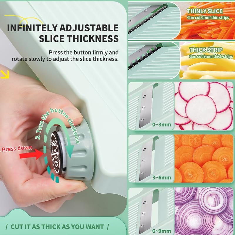 Adjustable Safe Mandoline Slicer for Kitchen, Stainless Steel Multifunction Vegetable & Fruit Cutter, Onion Potato Tomato Cabbage Apple Lemon Slicer Cutter, Multipurpose Veggie Slicer.