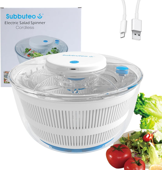 Electric Salad Spinner 4Qt – Rechargeable Lettuce Washer & Vegetable Dryer with 2+ Month Battery Life, Type-C, Detachable Parts, Spin Dry Kitchen Gadget for Greens Herbs Berries