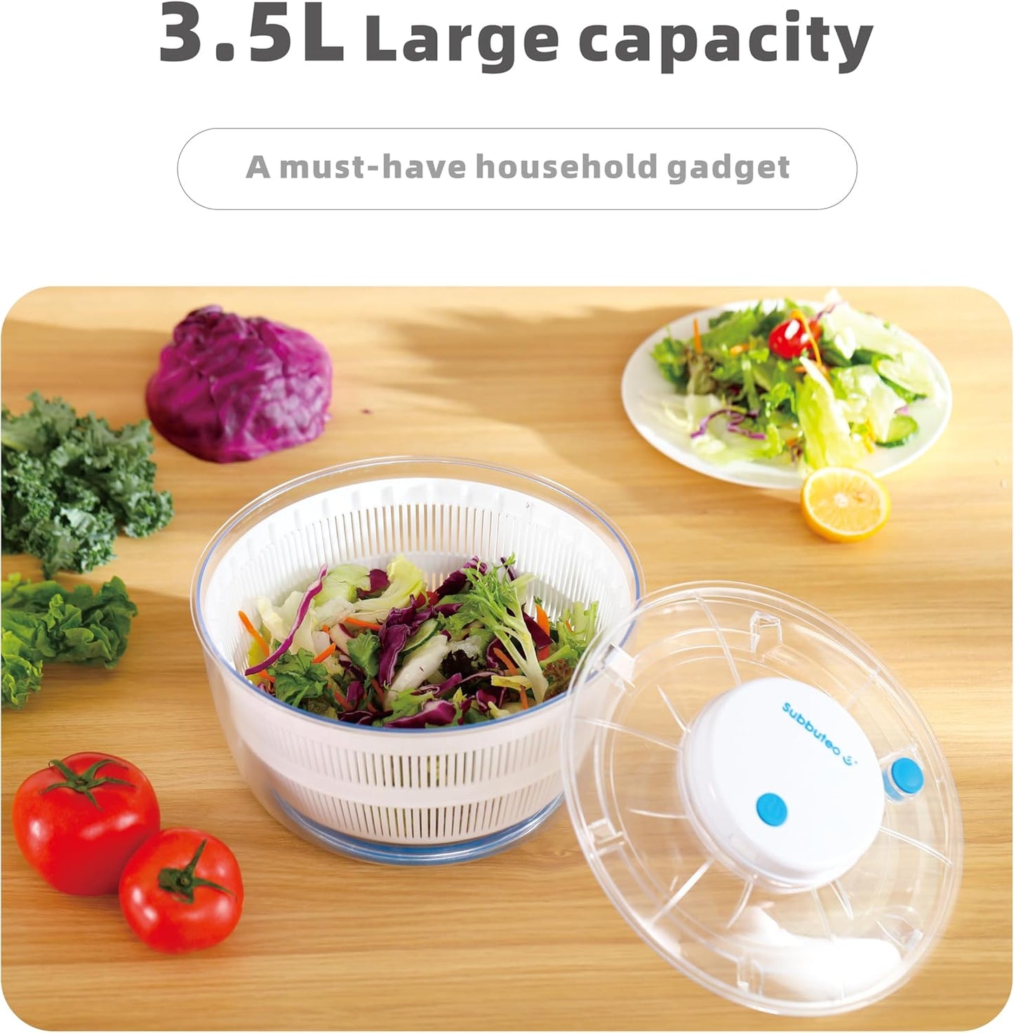 Electric Salad Spinner 4Qt – Rechargeable Lettuce Washer & Vegetable Dryer with 2+ Month Battery Life, Type-C, Detachable Parts, Spin Dry Kitchen Gadget for Greens Herbs Berries