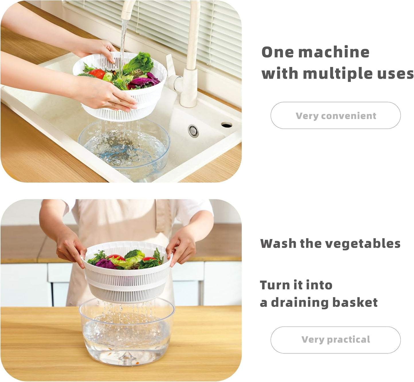 Electric Salad Spinner 4Qt – Rechargeable Lettuce Washer & Vegetable Dryer with 2+ Month Battery Life, Type-C, Detachable Parts, Spin Dry Kitchen Gadget for Greens Herbs Berries