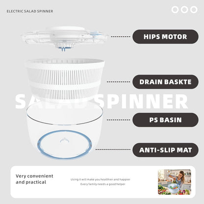 Electric Salad Spinner 4Qt – Rechargeable Lettuce Washer & Vegetable Dryer with 2+ Month Battery Life, Type-C, Detachable Parts, Spin Dry Kitchen Gadget for Greens Herbs Berries