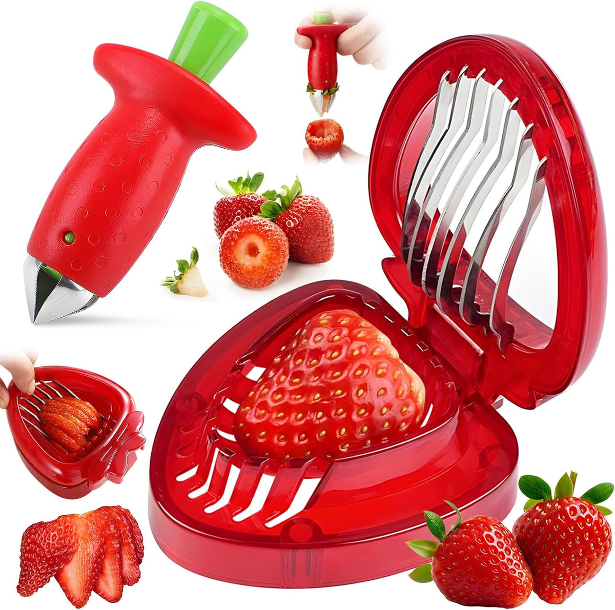 Stainless Steel Strawberry Corer Slicer Huller Tool Cutter Kitchen Gadgets