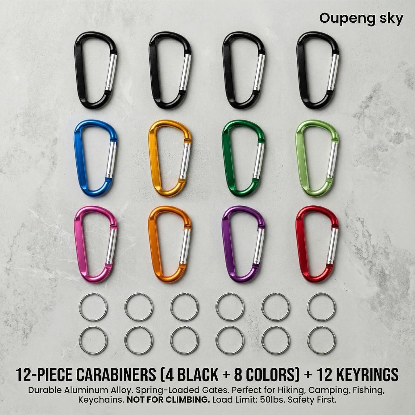 12PCS Carabiner Keychain Clip - 3" Aluminum Caribeener Key Clip,D Ring Shape Nonlocking Carabeaner Hook Buckle,Multi-Function Spring Snap Key Clips Tool for Home,Camping,Hiking,Traveling,Backpack