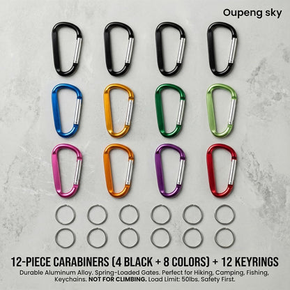 12PCS Carabiner Keychain Clip - 3" Aluminum Caribeener Key Clip,D Ring Shape Nonlocking Carabeaner Hook Buckle,Multi-Function Spring Snap Key Clips Tool for Home,Camping,Hiking,Traveling,Backpack