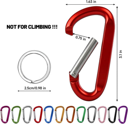 12PCS Carabiner Keychain Clip - 3" Aluminum Caribeener Key Clip,D Ring Shape Nonlocking Carabeaner Hook Buckle,Multi-Function Spring Snap Key Clips Tool for Home,Camping,Hiking,Traveling,Backpack