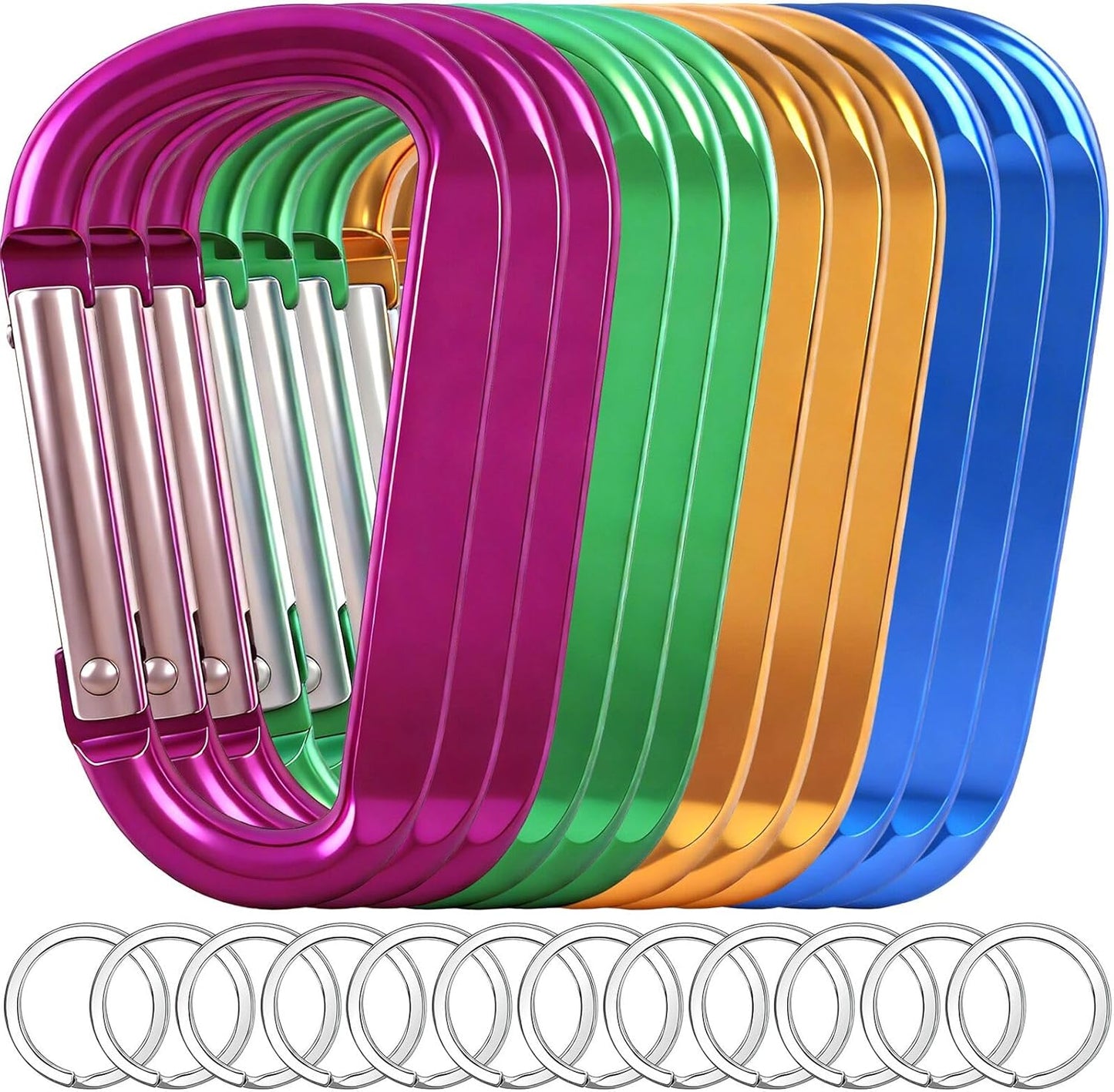 12PCS Carabiner Keychain Clip - 3" Aluminum Caribeener Key Clip,D Ring Shape Nonlocking Carabeaner Hook Buckle,Multi-Function Spring Snap Key Clips Tool for Home,Camping,Hiking,Traveling,Backpack