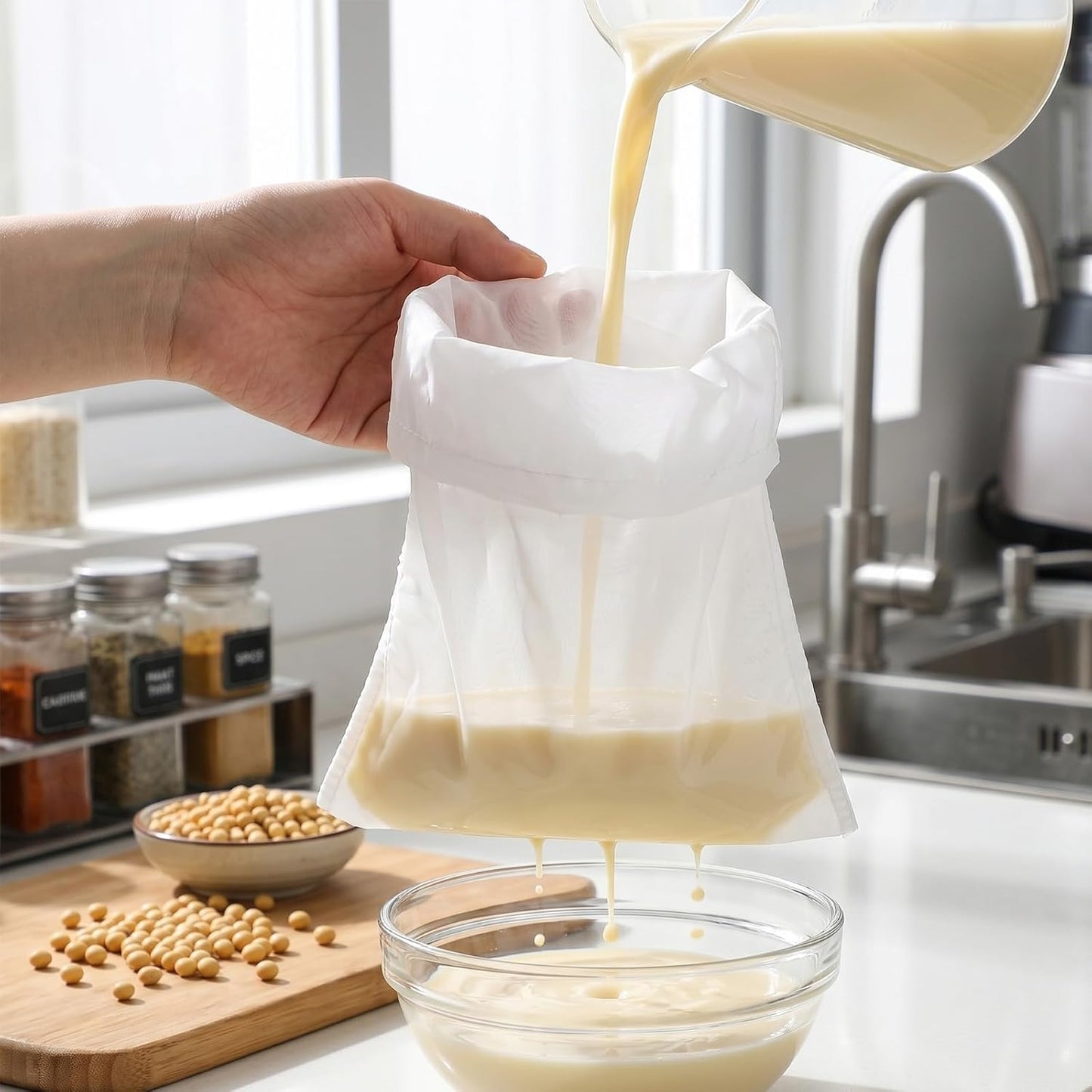 8 PCS Nut Milk Bag Reusable Nylon Cheese Cloth Bag for Straining 30 * 20cm Fine Mesh Strainer Bags Juicing Bags with Drawstring for Filtering Nut Milk Cold Brew Coffee Greek Yogurt Tea Juice