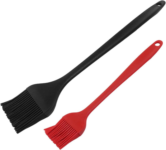 Silicone Pastry Brushes, 2 Pcs, Black + Red | Heat-proof, Soft Bristles, For Basting, BBQ, Grill, Baking, Kitchen