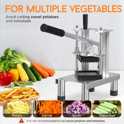 Commercial French Fry Cutter with Stainless Steel 3/8" Blades, Heavy Duty Lemon Potato Cutter for French Fries with Extended Handle, Potato Slicer for Home and Restaurant Use