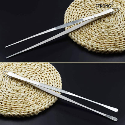 2 Pcs 12-Inch Kitchen Tweezers Fine Tweezer Tongs, Extra-Long Stainless Steel Cooking Tweezers (Silver)