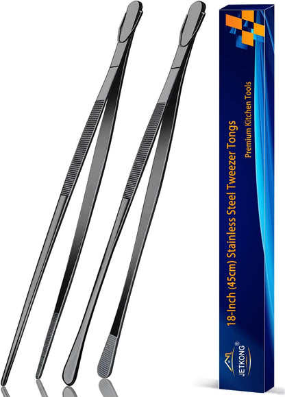 2 Pcs 12-Inch Kitchen Tweezers Fine Tweezer Tongs, Extra-Long Stainless Steel Cooking Tweezers (Silver)