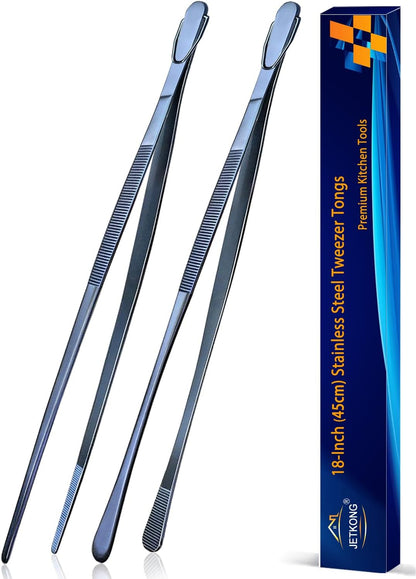 2 Pcs 12-Inch Kitchen Tweezers Fine Tweezer Tongs, Extra-Long Stainless Steel Cooking Tweezers (Silver)