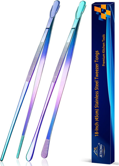 2 Pcs 12-Inch Kitchen Tweezers Fine Tweezer Tongs, Extra-Long Stainless Steel Cooking Tweezers (Silver)