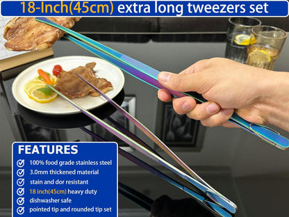 2 Pcs 12-Inch Kitchen Tweezers Fine Tweezer Tongs, Extra-Long Stainless Steel Cooking Tweezers (Silver)