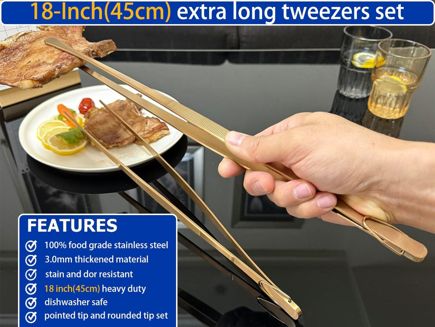 2 Pcs 12-Inch Kitchen Tweezers Fine Tweezer Tongs, Extra-Long Stainless Steel Cooking Tweezers (Silver)
