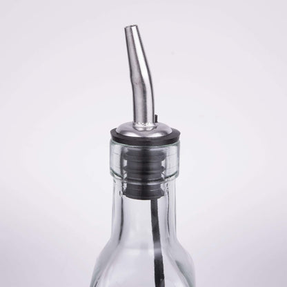 H9085 Glass Oil And Vinegar Cruet, Olive Oil Dispenser With Stainless Steel Spout, Slight Green Tint, 8.5 Ounce