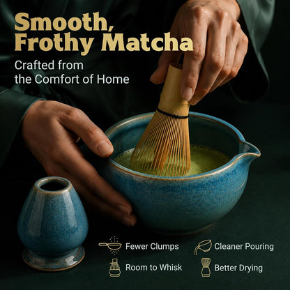 Set | 5-Piece Japanese Matcha Whisk Kit with Ceremonial Ceramic Bowl, Bamboo Whisk, Stainless Sifter, Bamboo Scoop & Holder | Premium Matcha Tea Set Gift for Beginners & Enthusiasts