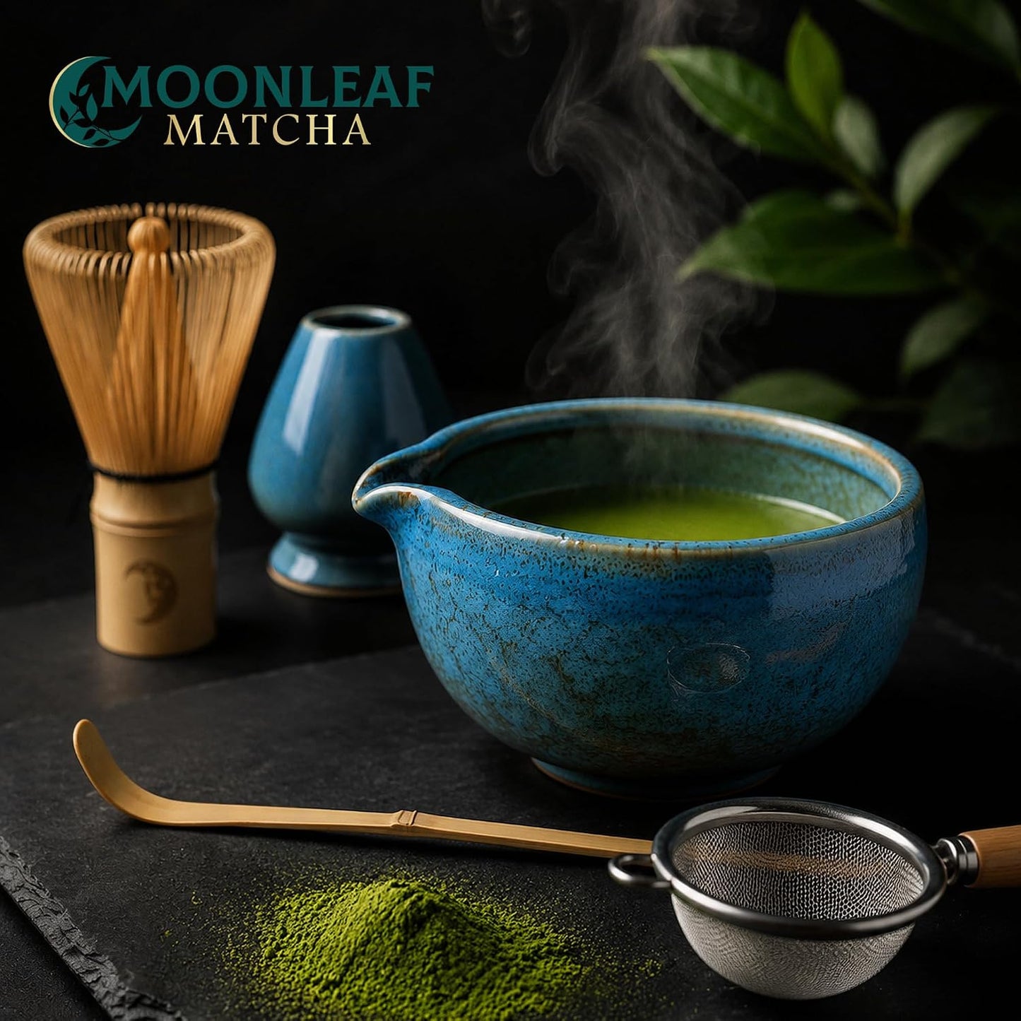 Set | 5-Piece Japanese Matcha Whisk Kit with Ceremonial Ceramic Bowl, Bamboo Whisk, Stainless Sifter, Bamboo Scoop & Holder | Premium Matcha Tea Set Gift for Beginners & Enthusiasts