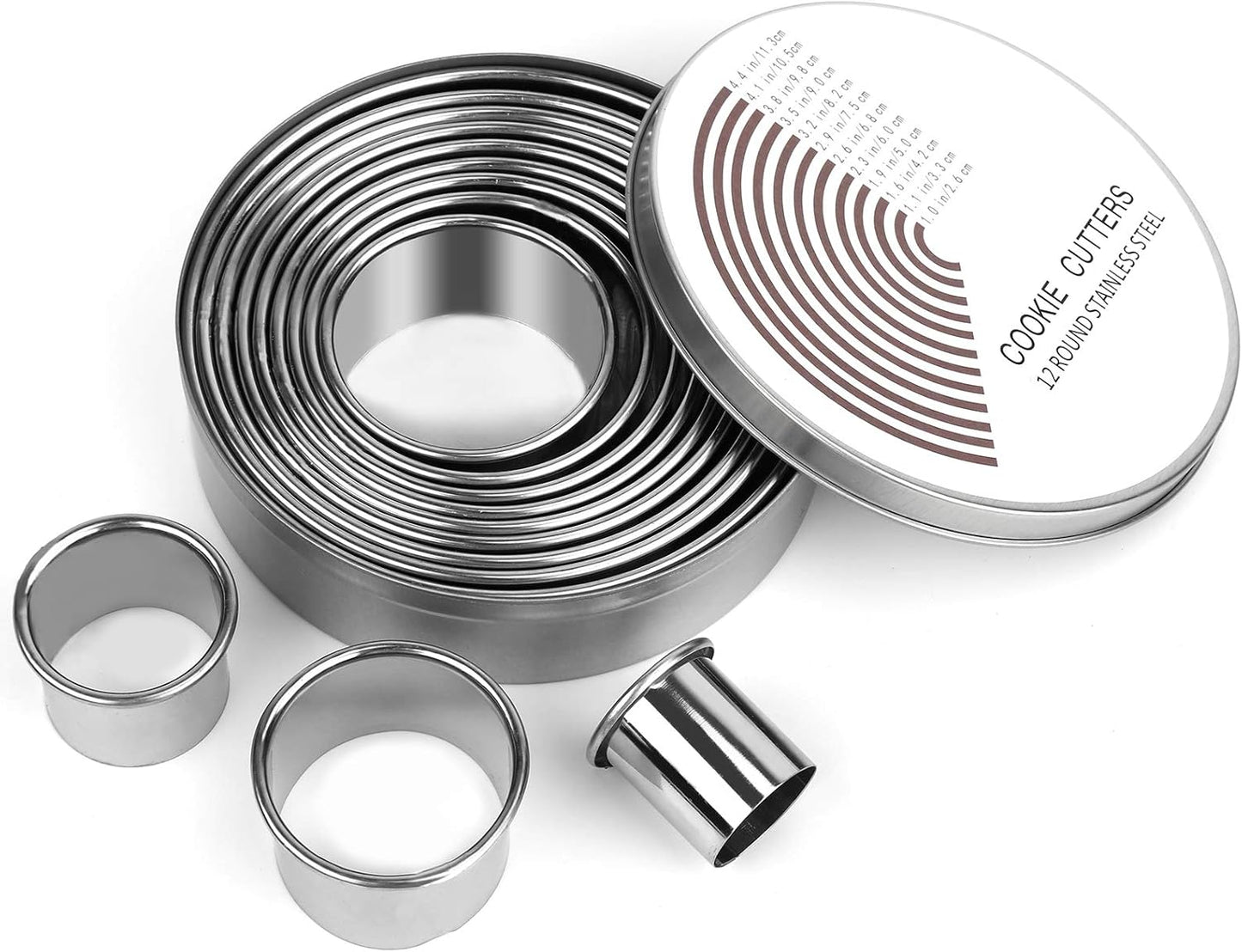 12 Pcs Donut Hole Cookie Biscuit Cutter Set for Baking, Graduated Doughnut Round Cookie Cutters, Metal Scone Circle Cookie Cutters for Frying, Biscuits Ring Molds for Cooking Cake(1-4.4 Inch)