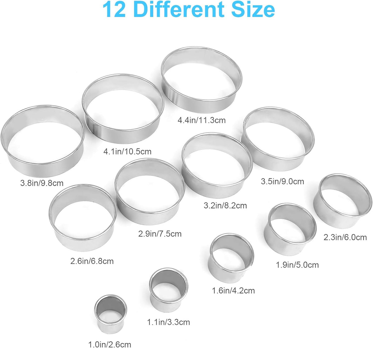 12 Pcs Donut Hole Cookie Biscuit Cutter Set for Baking, Graduated Doughnut Round Cookie Cutters, Metal Scone Circle Cookie Cutters for Frying, Biscuits Ring Molds for Cooking Cake(1-4.4 Inch)