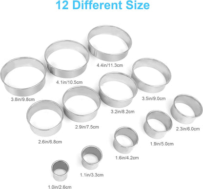 12 Pcs Donut Hole Cookie Biscuit Cutter Set for Baking, Graduated Doughnut Round Cookie Cutters, Metal Scone Circle Cookie Cutters for Frying, Biscuits Ring Molds for Cooking Cake(1-4.4 Inch)