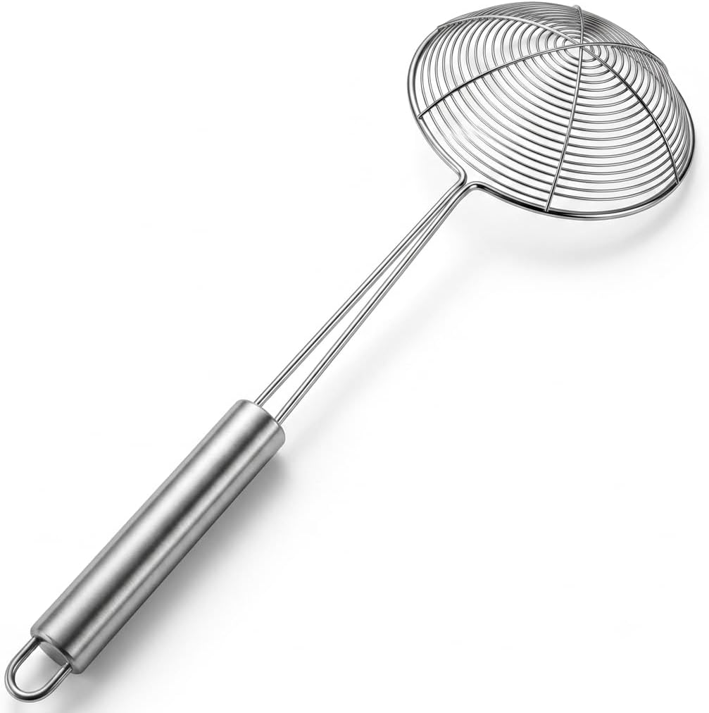 13.7-inch Spider Strainer Skimmer Stainless Steel Pasta Strainer Spoon for Cooking and Frying, Wire Skimmer Ladle Kitchen Utensils Fryer Scoop Spoon.