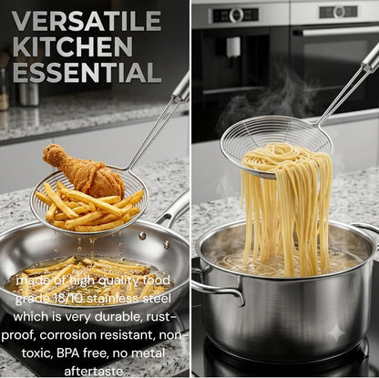 13.7-inch Spider Strainer Skimmer Stainless Steel Pasta Strainer Spoon for Cooking and Frying, Wire Skimmer Ladle Kitchen Utensils Fryer Scoop Spoon.